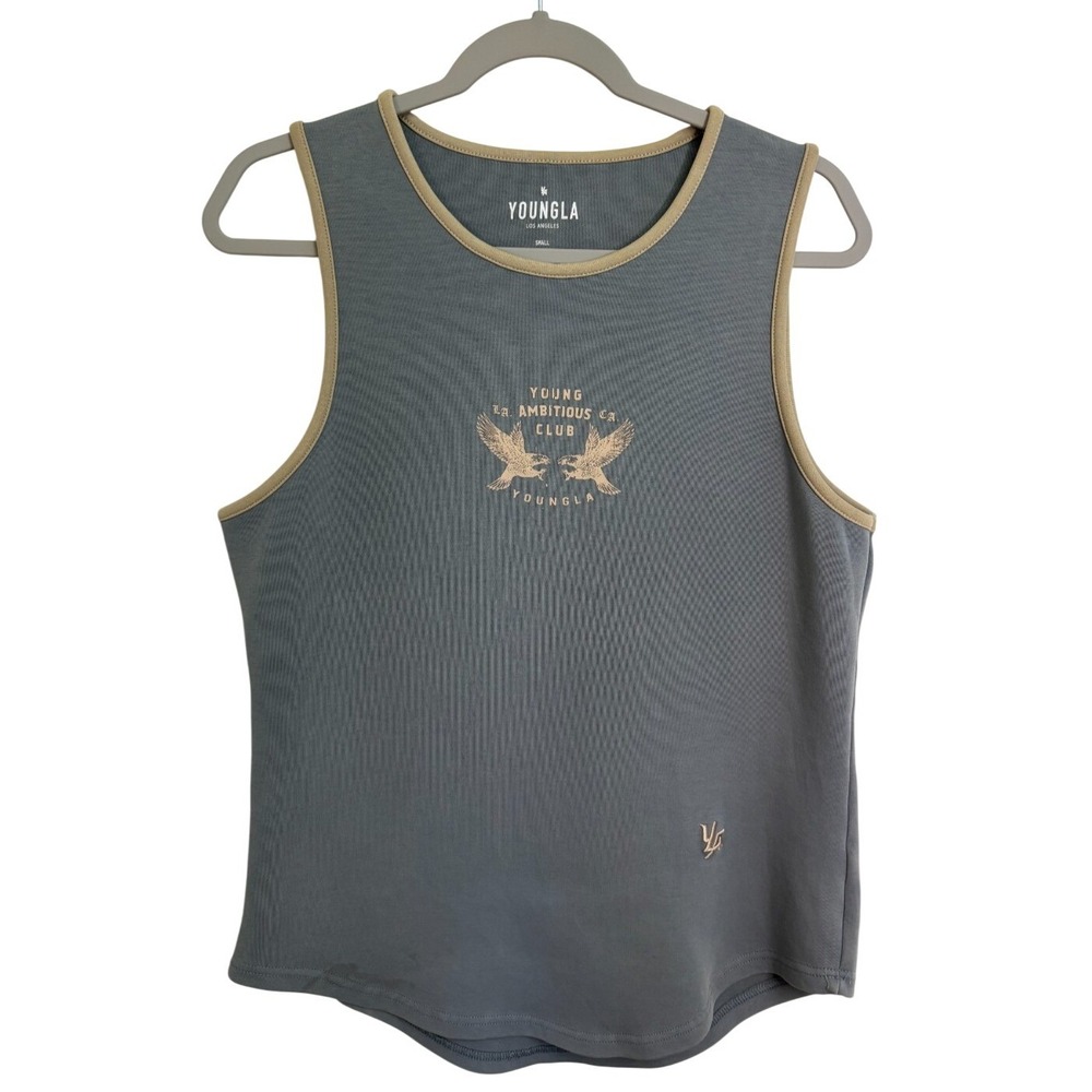 YoungLa 301 Excellence Tank Top Embroidered Logo & MMXIV Blue Tan Small